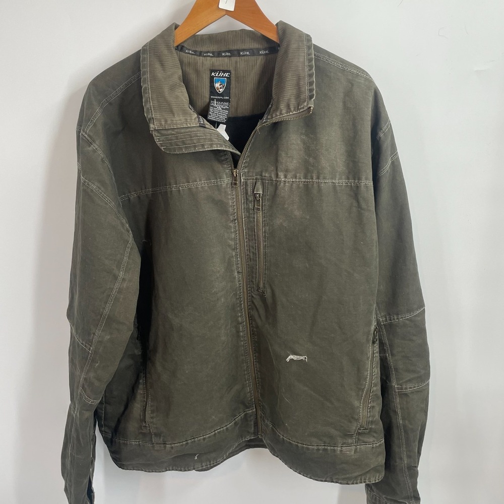 KUHL Vintage Patina Dye Burr Canvas Full Zip Jacket Olive Green Mens 2XL